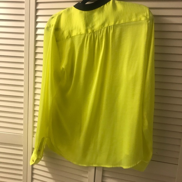 Neon and Navy C Wonder Silk Button Down Blouse - Picture 3 of 3